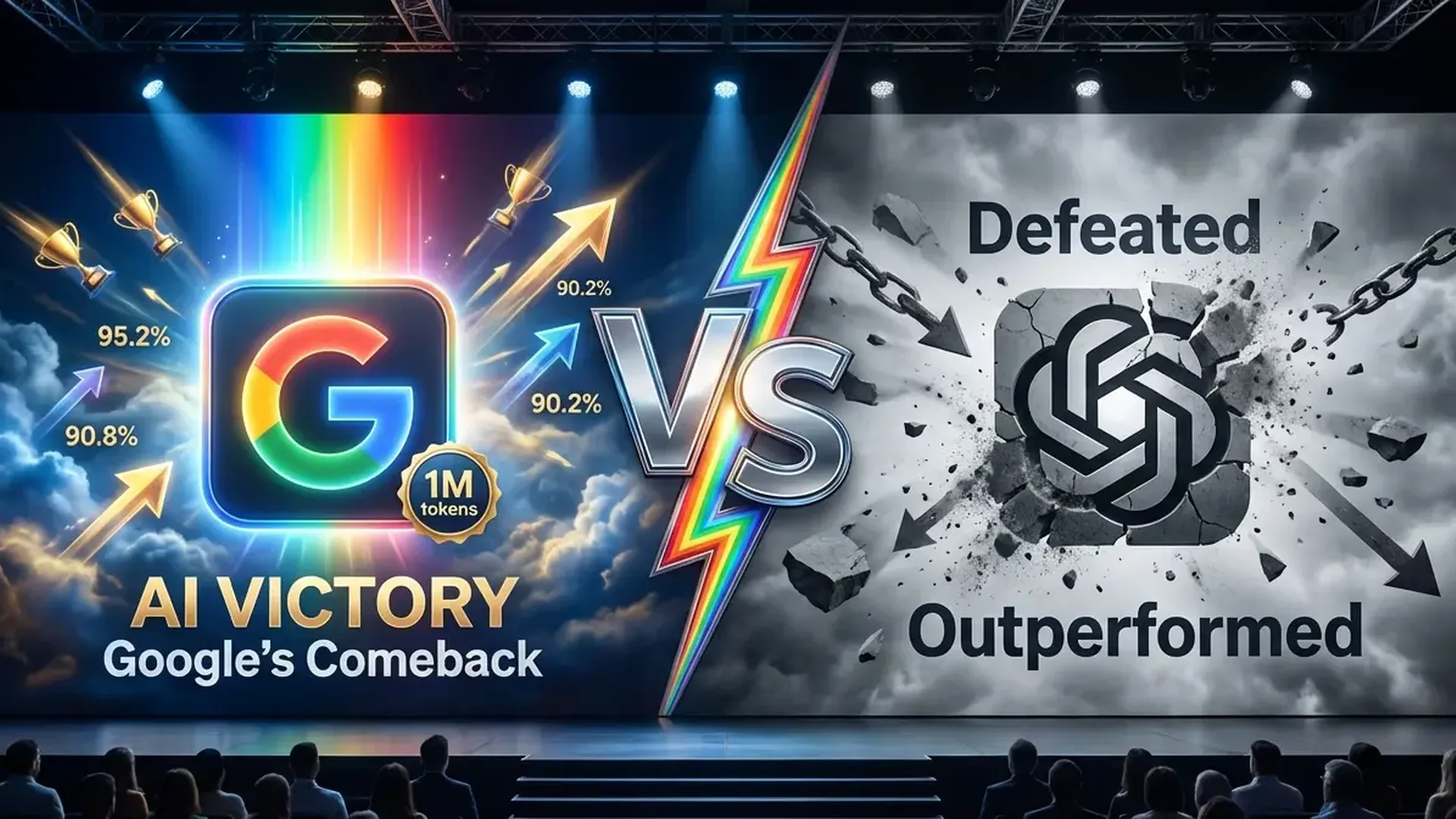 Google Gemini vs ChatGPT artificial intelligence comparison showing performance metrics