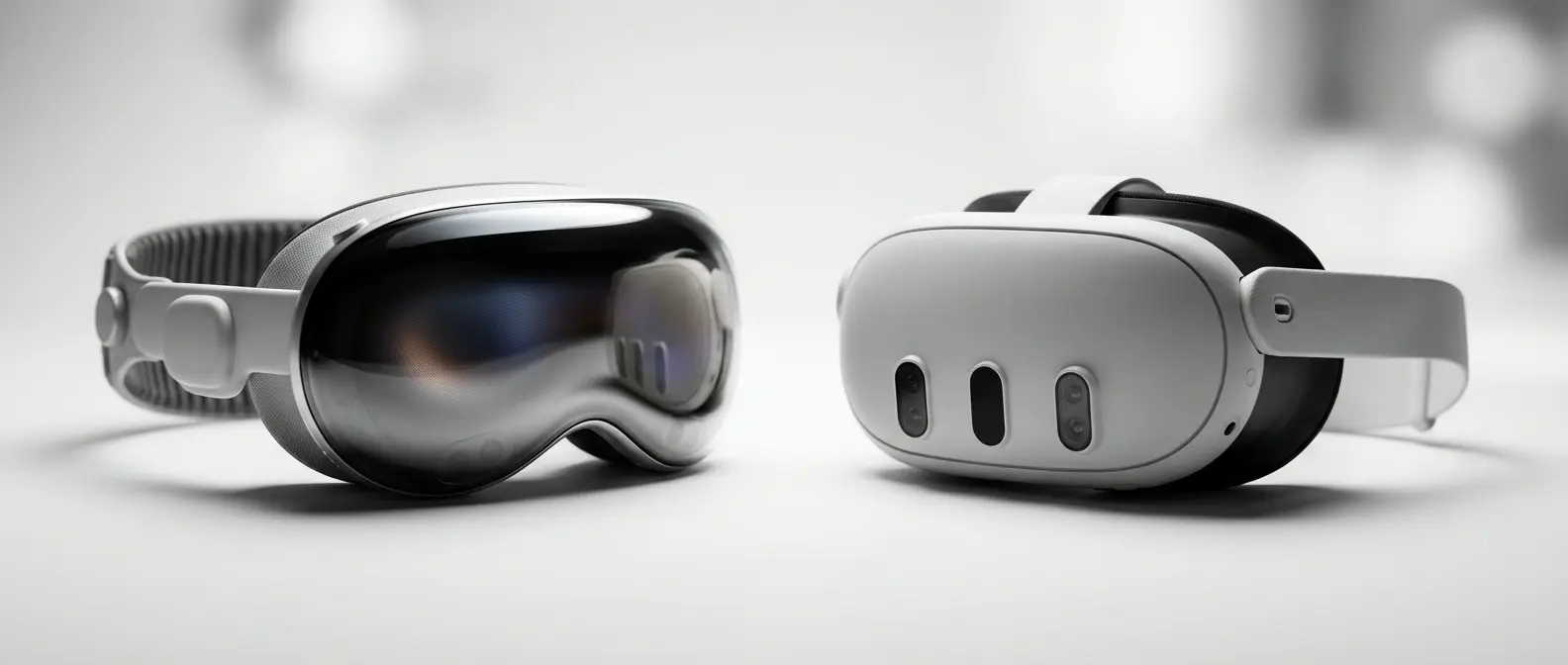 Apple Vision Pro and Meta Quest 3 side-by-side comparison showing design differences