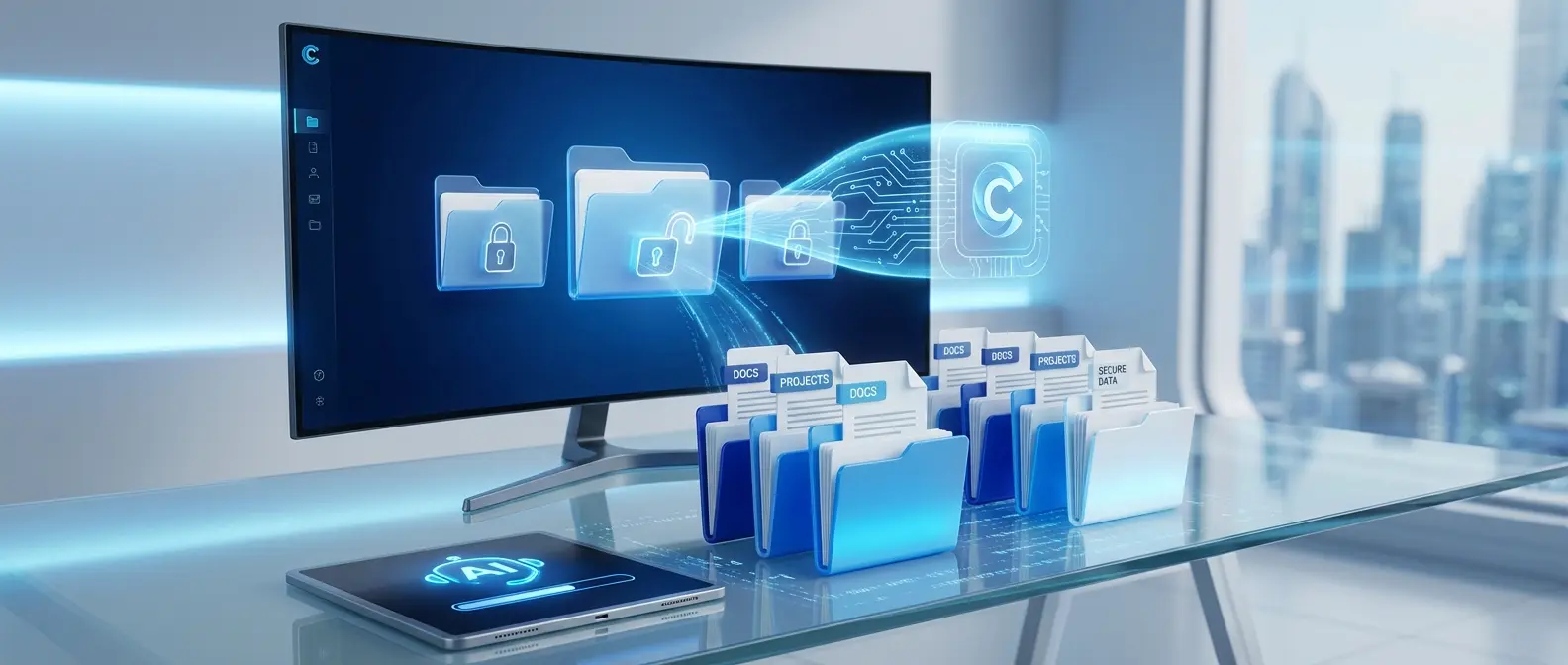 Visualization of Claude securely accessing folders — autonomous file organization