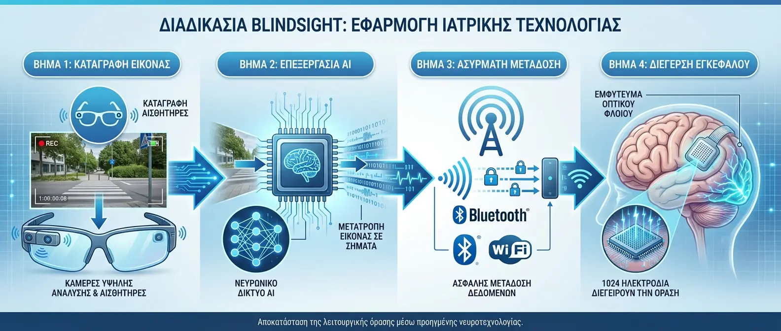 Four-step visual process of how Blindsight restores vision to blind patients