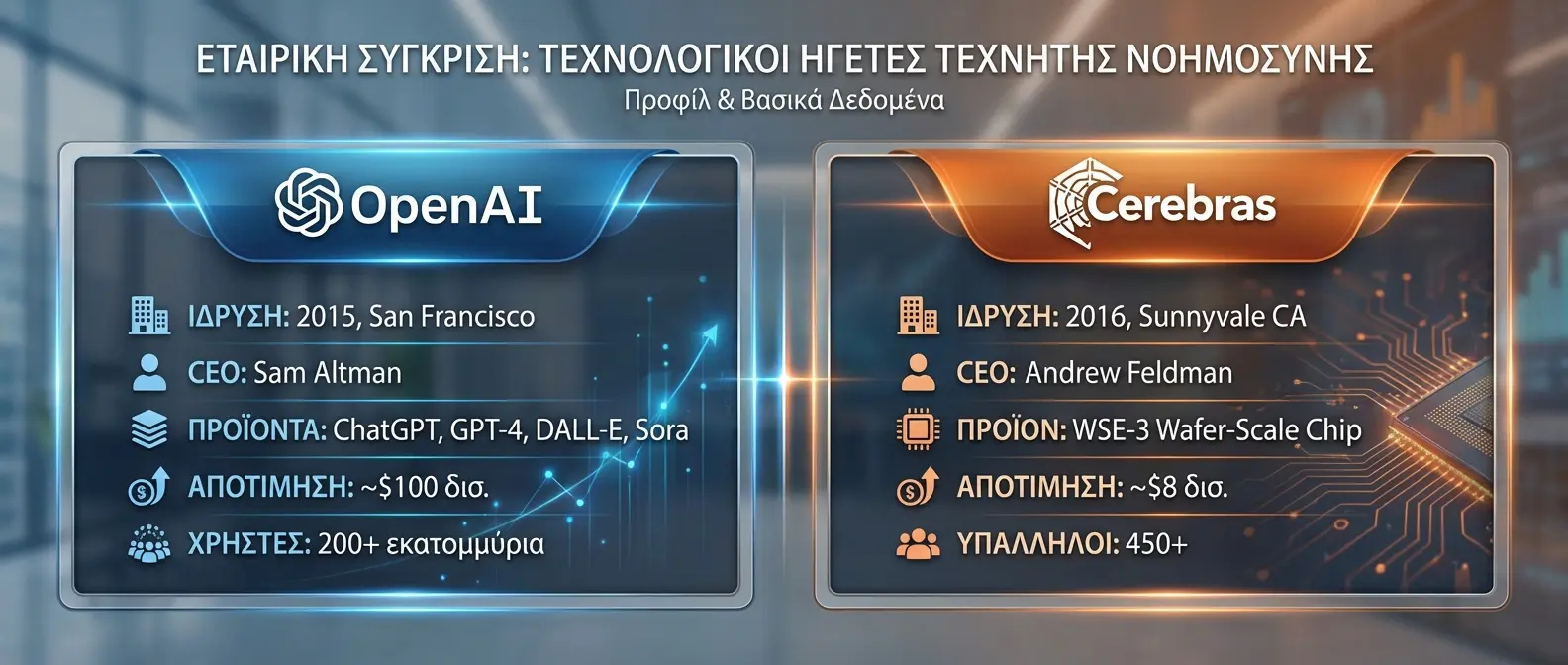 Side-by-side comparison of OpenAI and Cerebras company logos and market positions