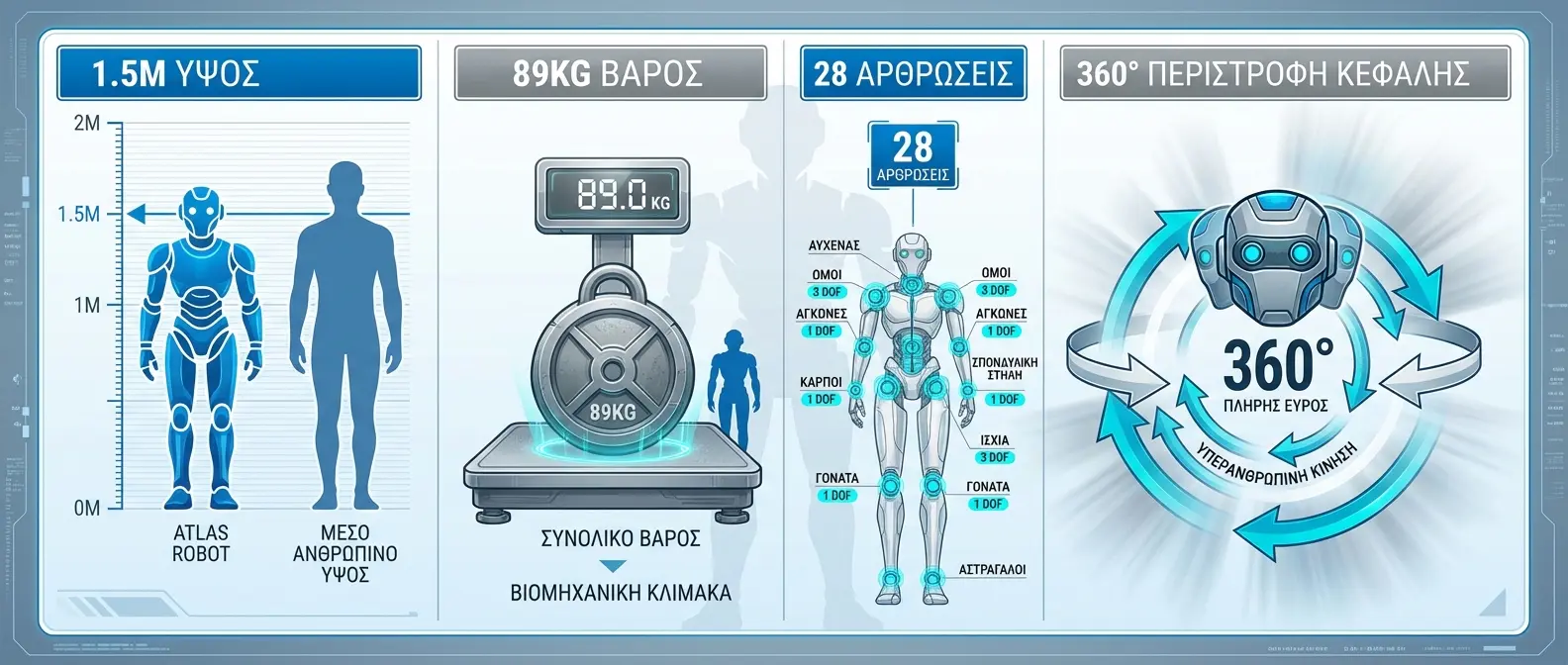 Atlas robot technical specifications chart showing key performance metrics and capabilities