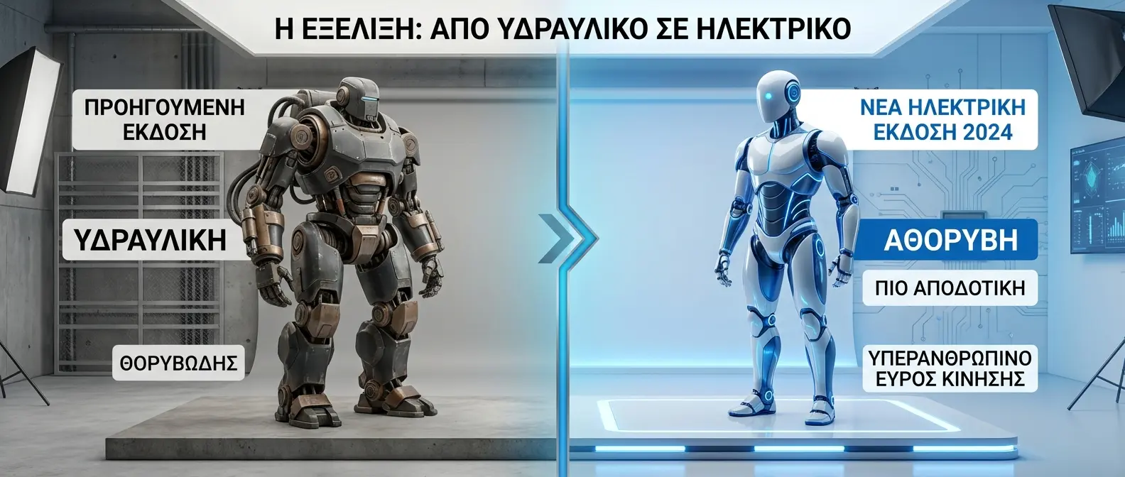 Electric Atlas 2024 model comparison with previous hydraulic version highlighting design evolution