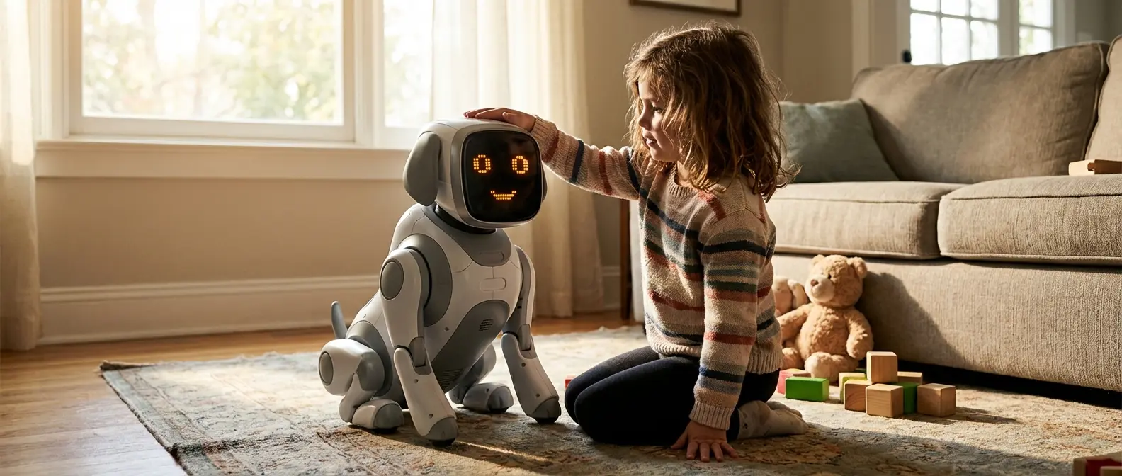 Girl petting EMO Pet with emotional connection