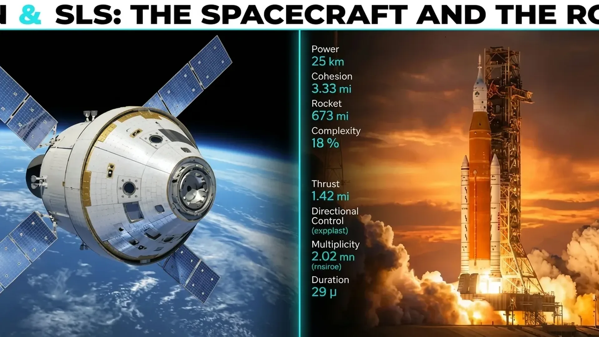 NASA Orion spacecraft and SLS rocket technical blueprint specifications