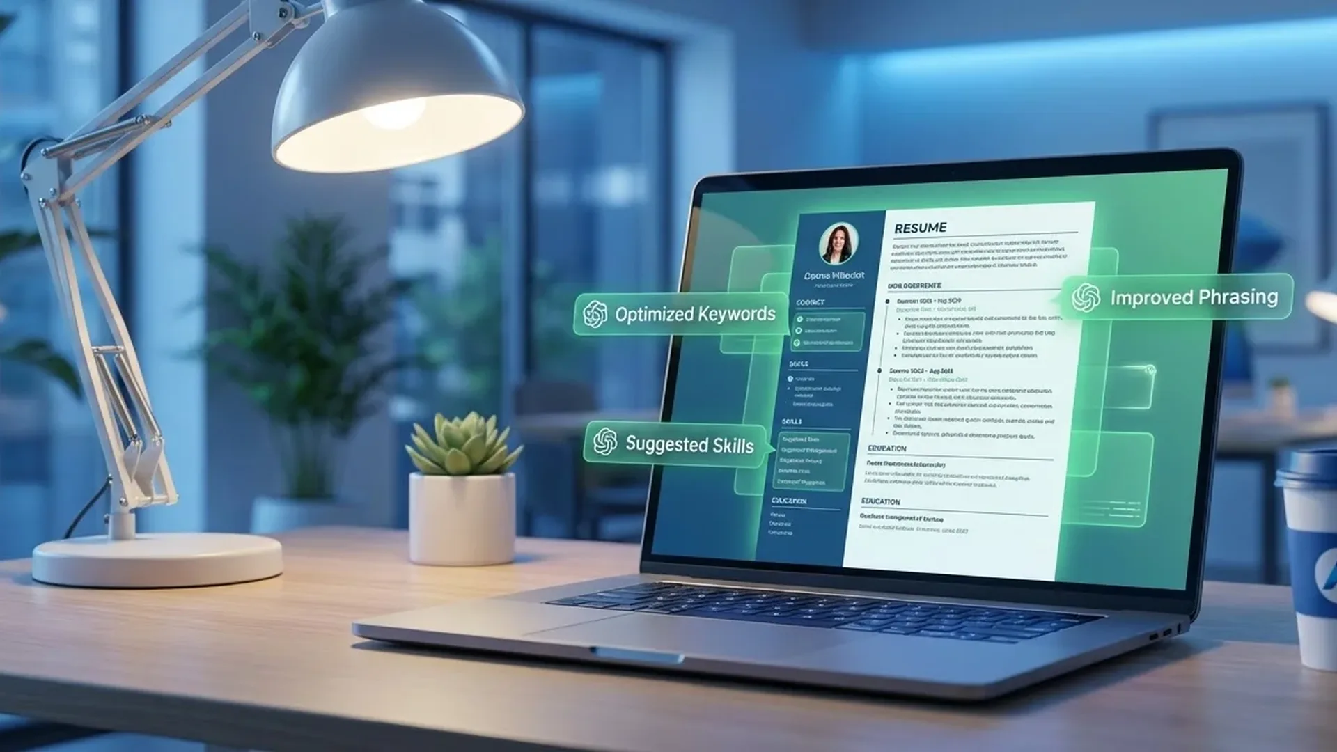 AI-powered resume builder interface showing ATS optimization features and job application tools for 2026