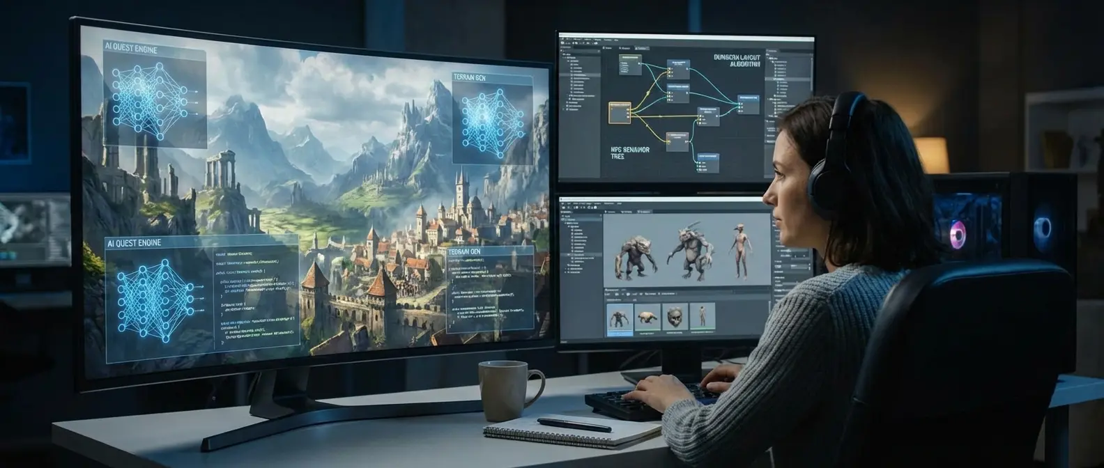 Procedural world generation creating infinite gaming landscapes with AI