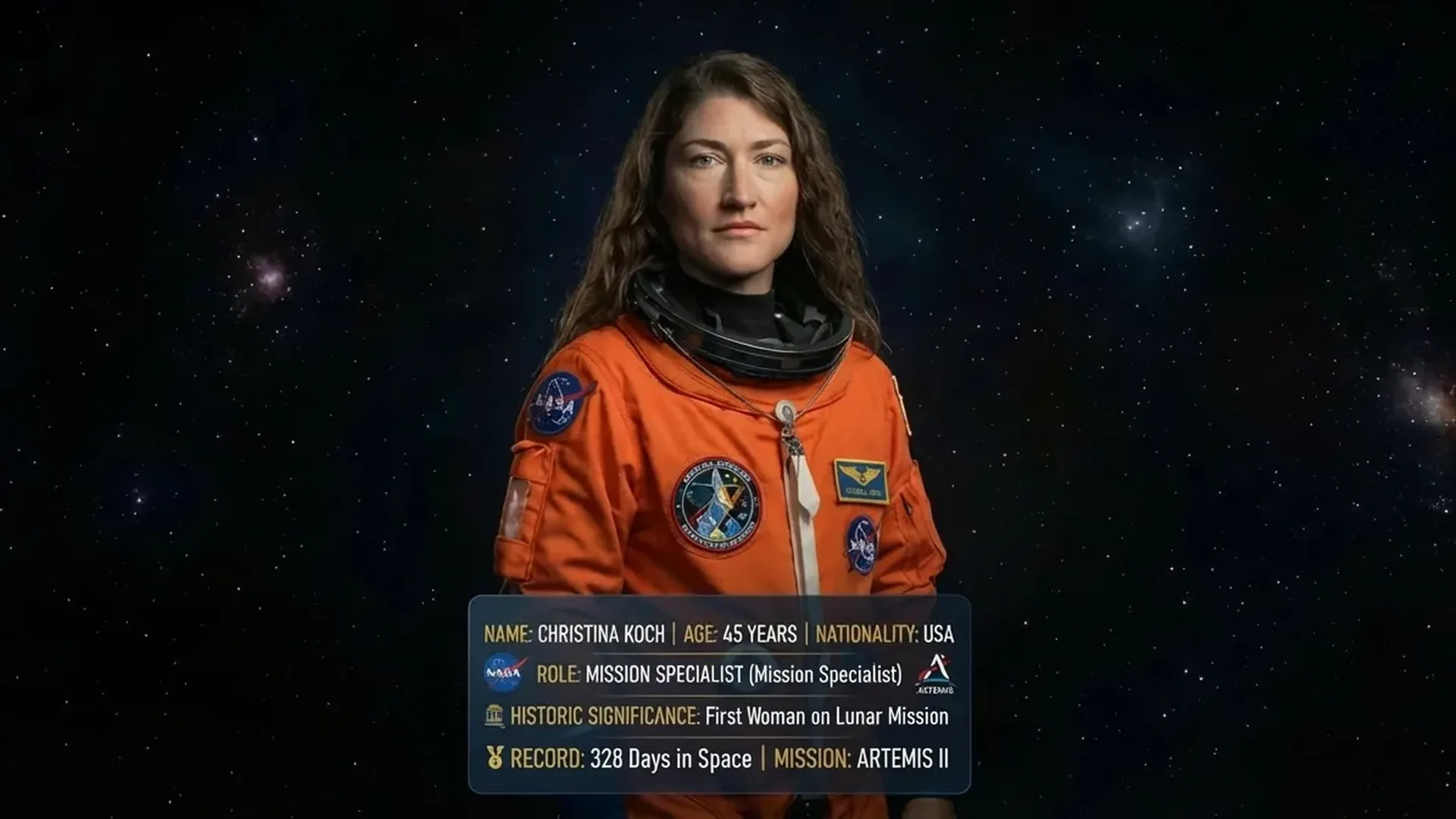 Christina Koch, Artemis II mission specialist and former record holder for longest female spaceflight