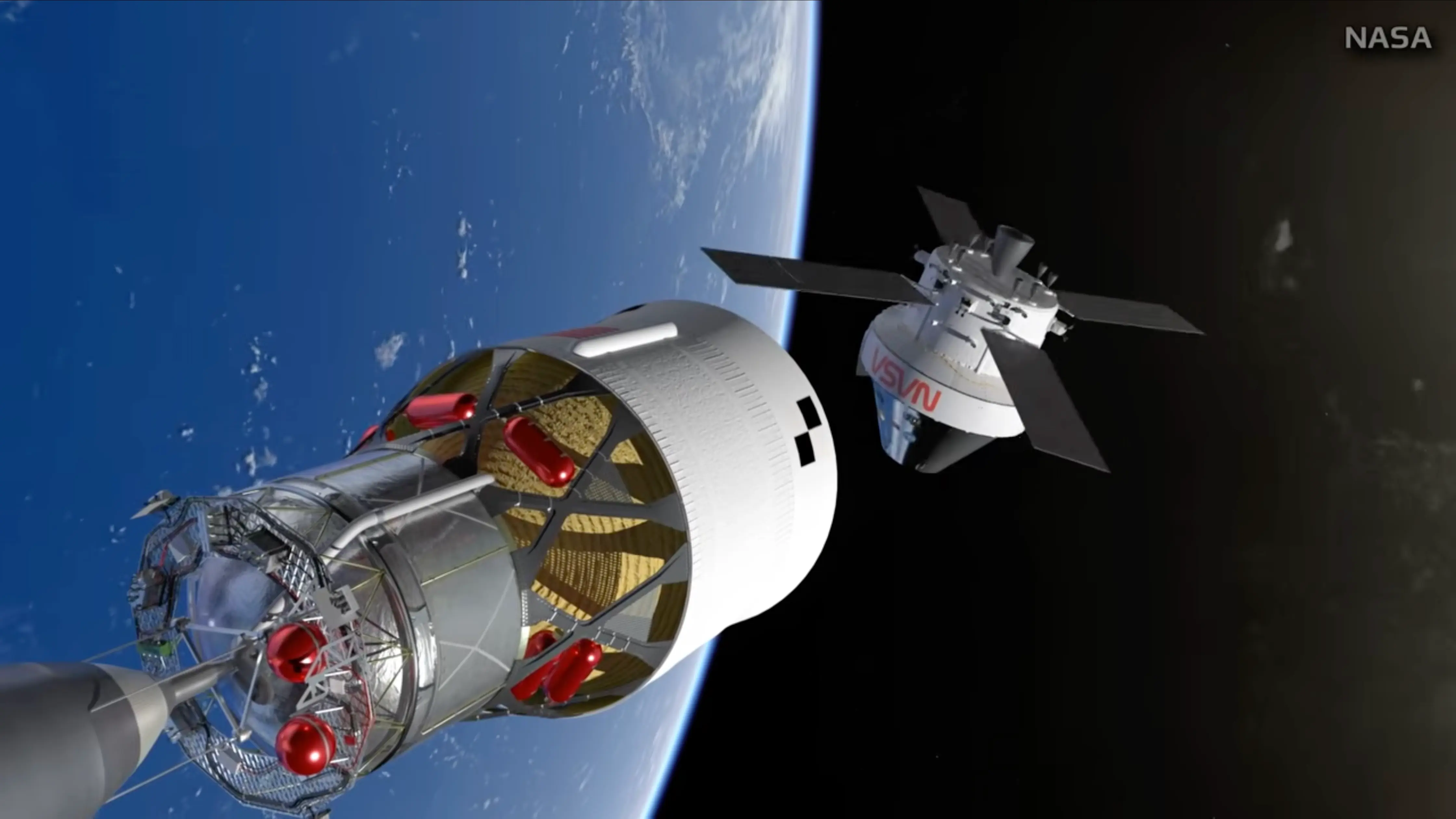Orion spacecraft in deep space during Artemis I uncrewed test mission