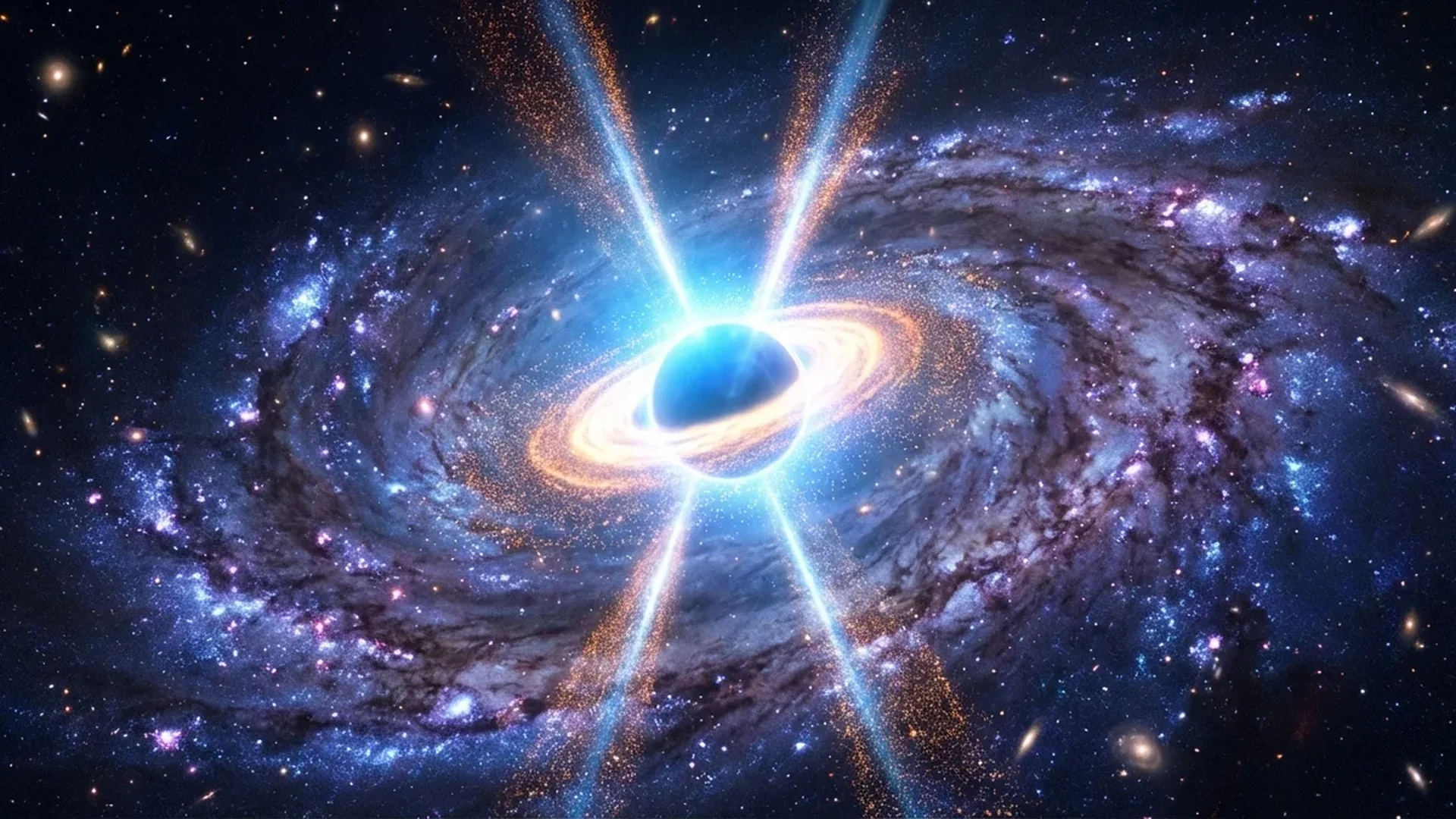 Supermassive black hole at the center of a galaxy with surrounding accretion disk and stellar formation