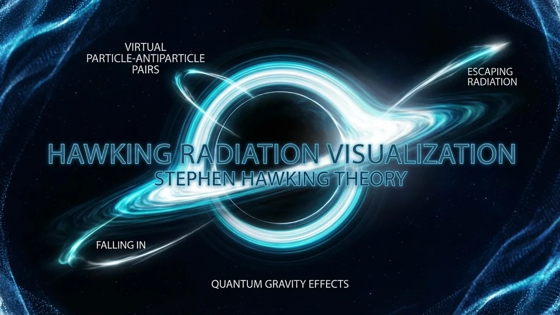 Stephen Hawking's theoretical model showing virtual particle pairs at a black hole's event horizon