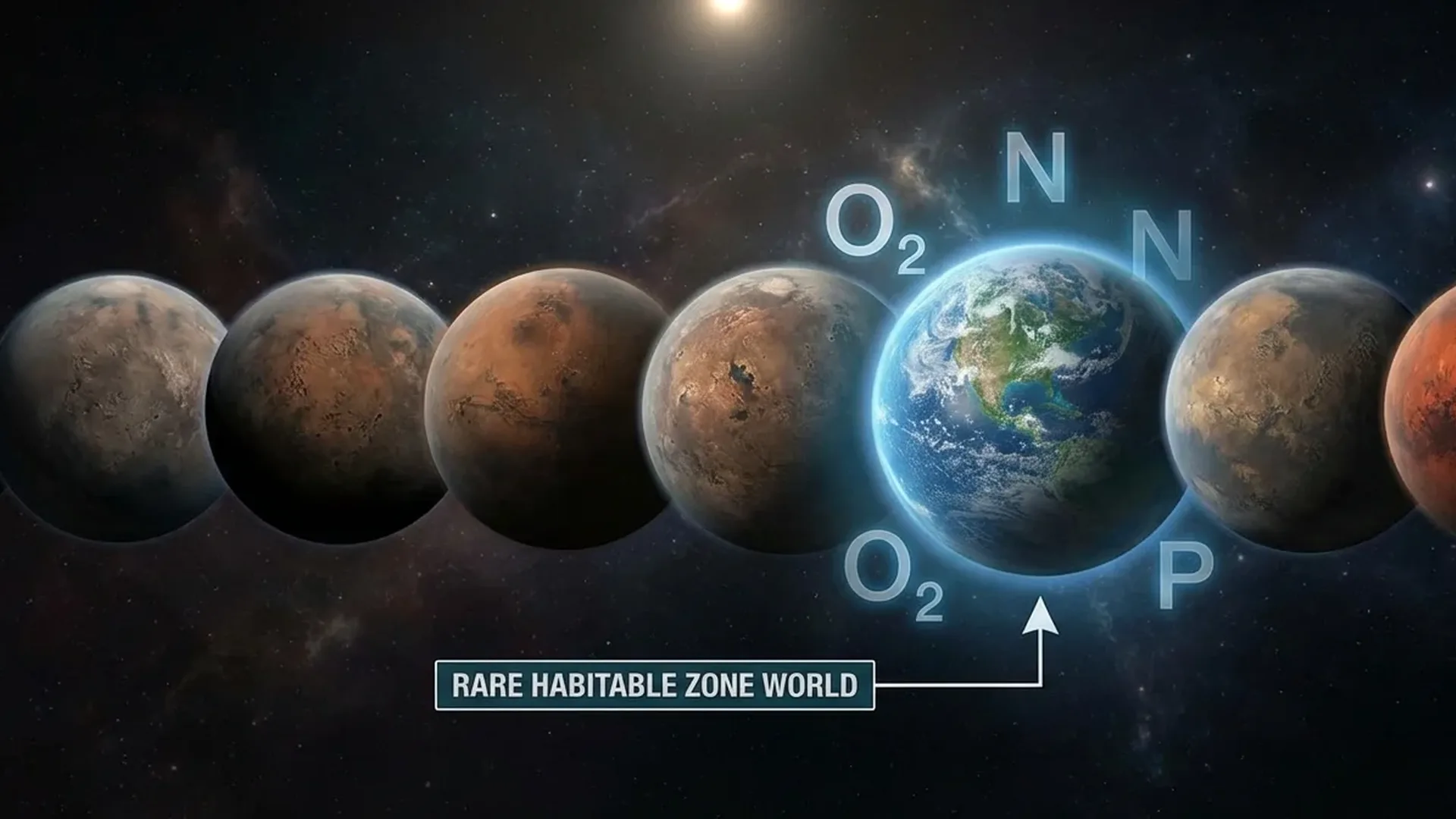 Artist's rendering of a habitable exoplanet with water oceans and atmospheric chemistry suitable for life