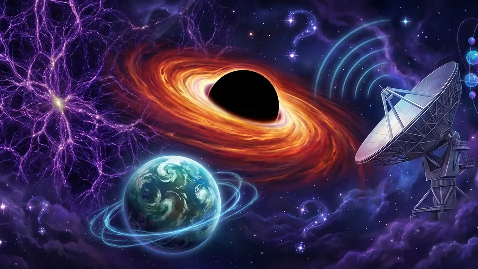 Γραφική παράσταση των 10 μυστηρίων του σύμπαντος με σκοτεινή ύλη και ενέργεια