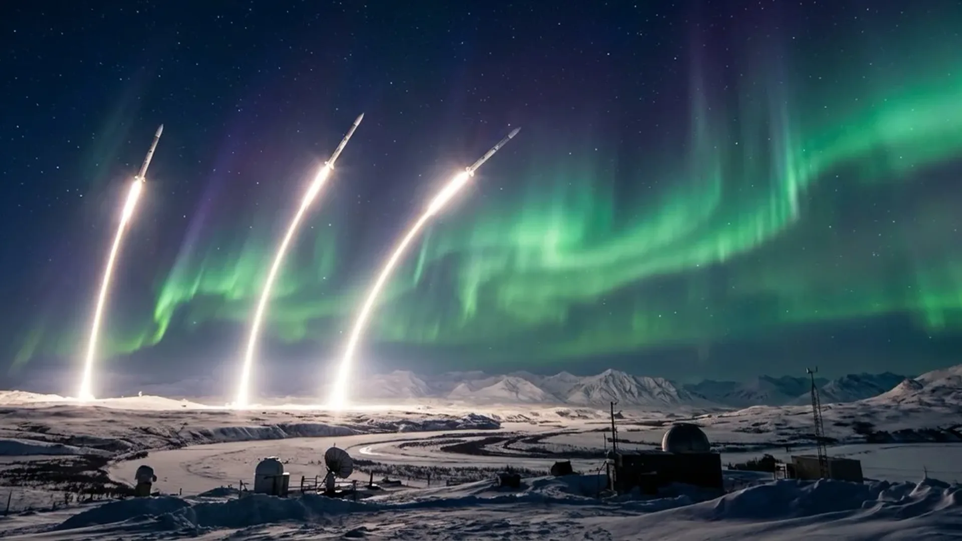 NASA rockets launching into the Northern Lights aurora during the GNEISS mission at Poker Flat Research Range in Alaska
