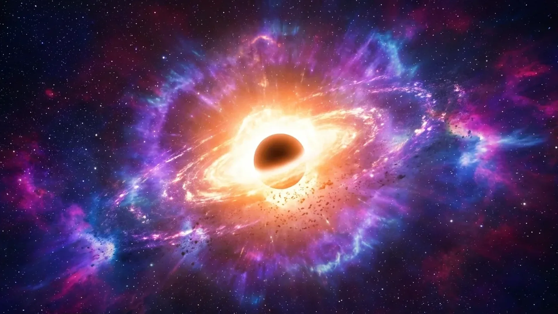 Artist's visualization of a black hole formation through stellar collapse with matter spiraling into the event horizon