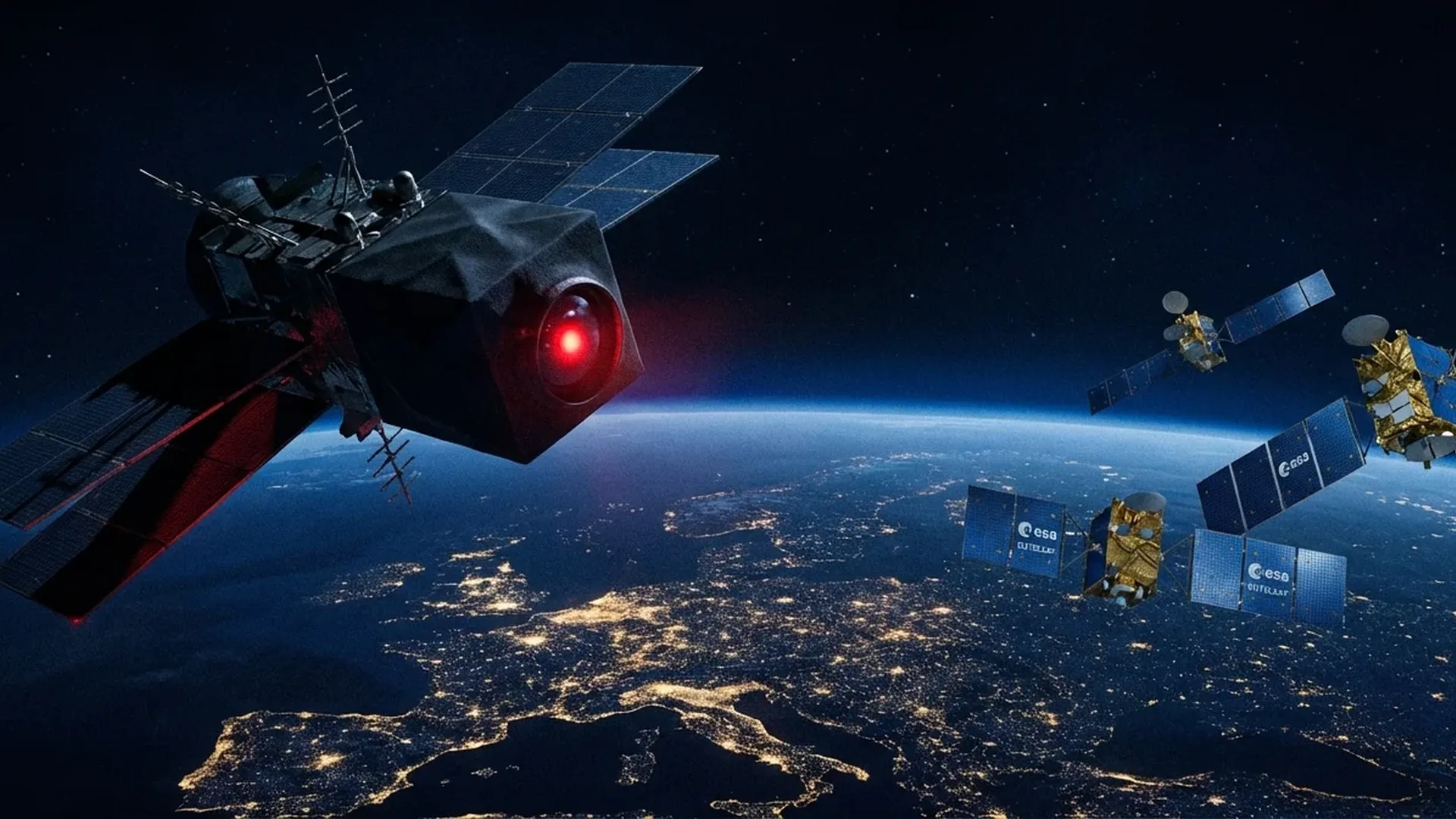 Russian spy satellites approaching European communication satellites in dark space orbit for data interception