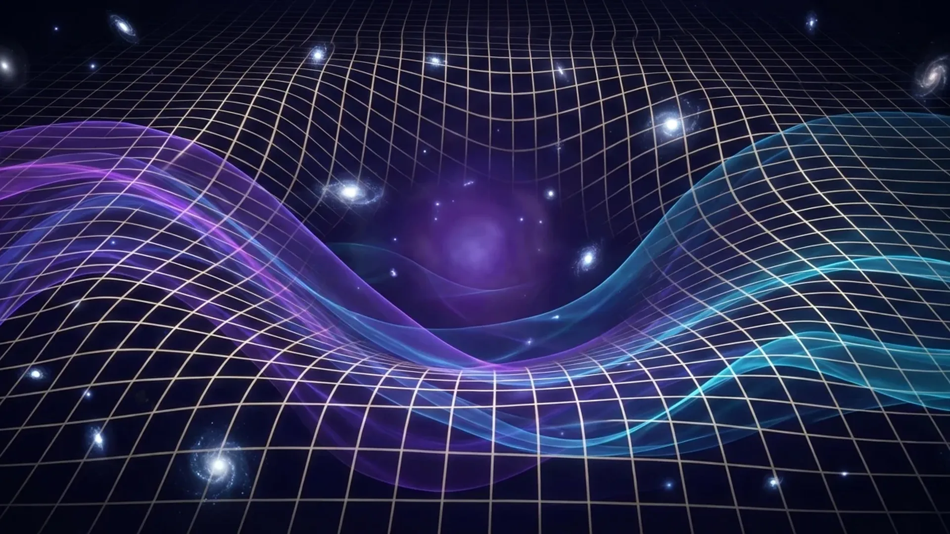 Dark energy visualization showing cosmic expansion and galaxy acceleration across the universe