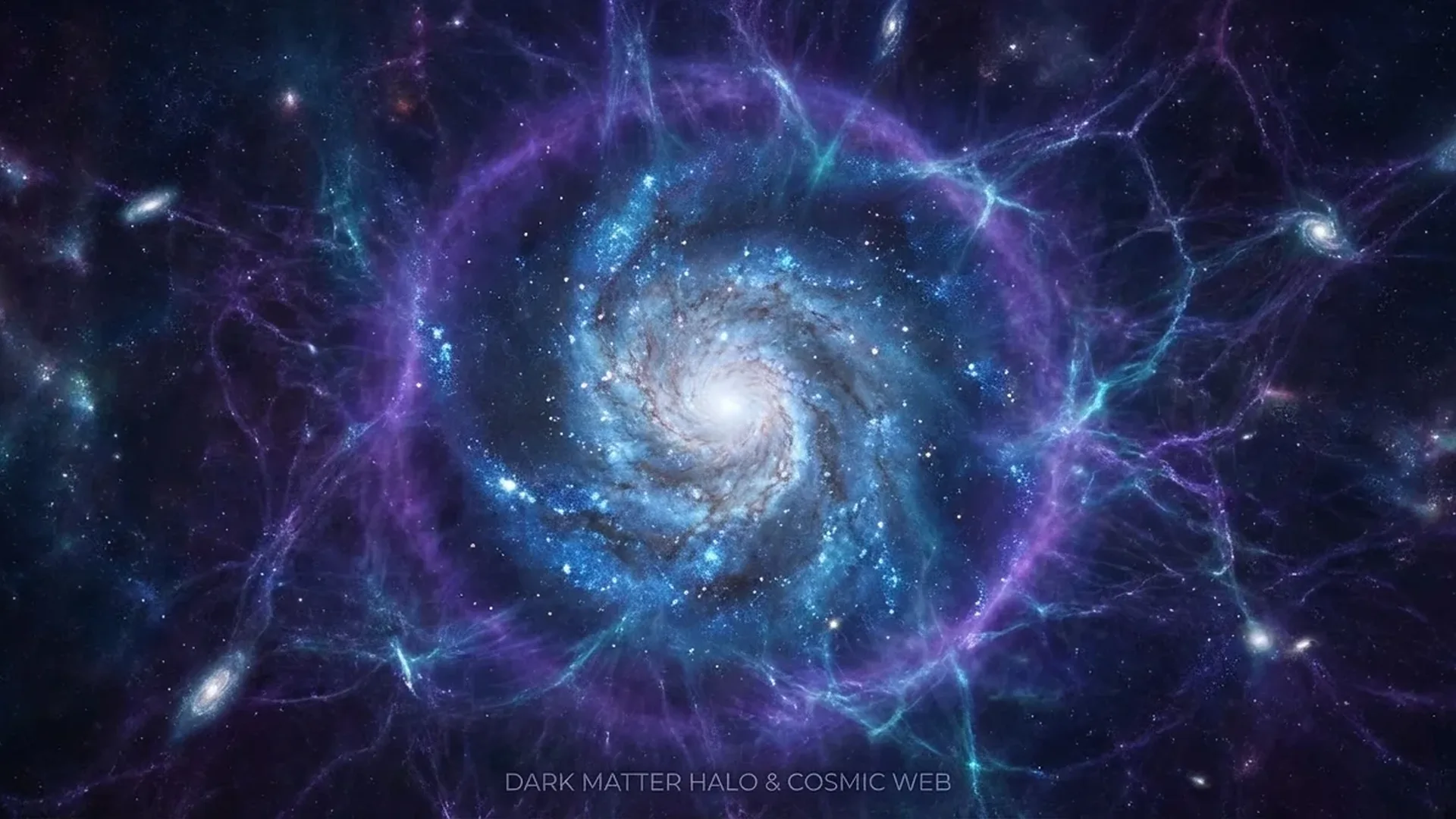 Dark matter distribution visualization showing invisible cosmic web structure