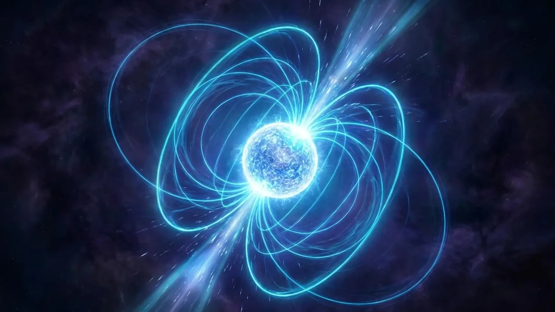 Artist's visualization of a neutron star showing its intense magnetic field and compact structure