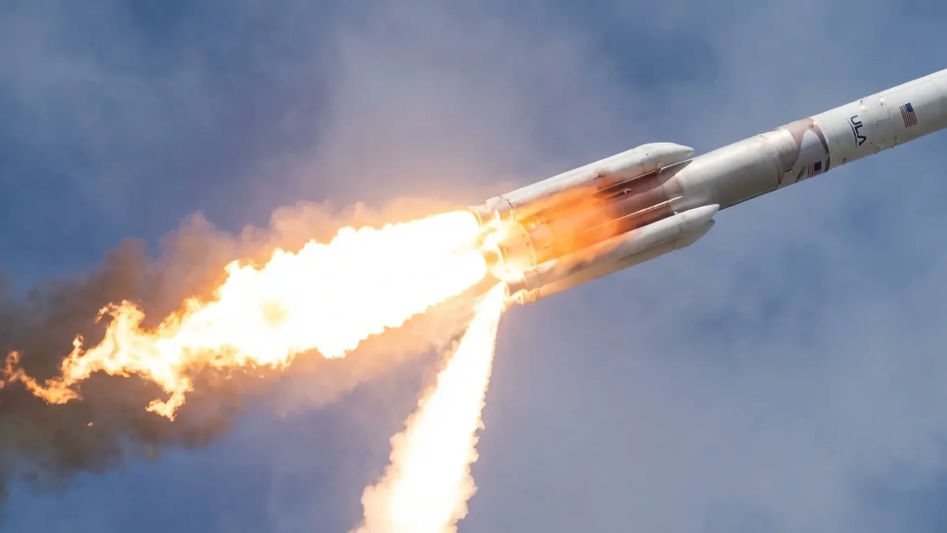 ULA's Vulcan rocket on launch pad showing booster configuration and BE-4 engine placement
