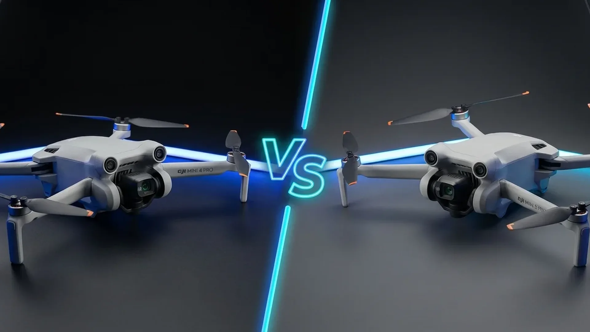 DJI Mini 4 Pro and Mini 5 Pro side-by-side comparison showing camera sensors, design differences, and key specifications