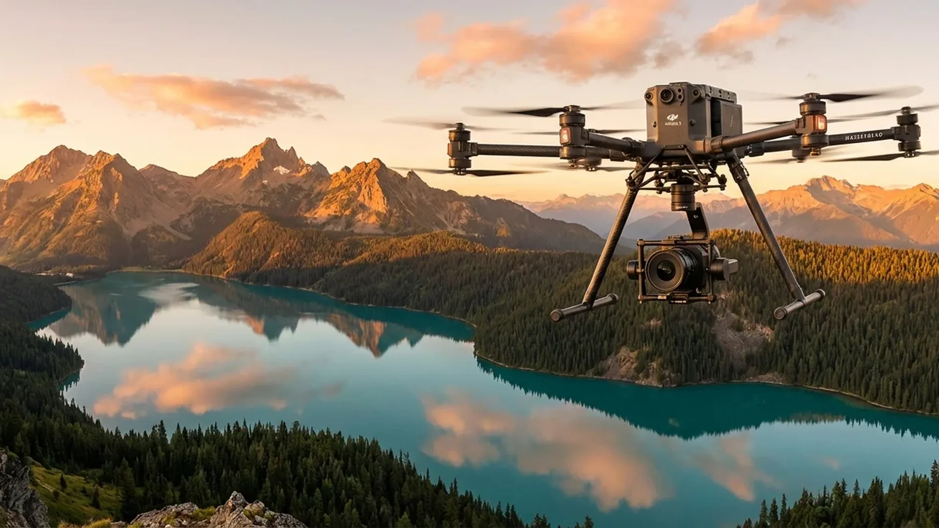 Professional photography drone with 1-inch sensor capturing aerial landscape shot