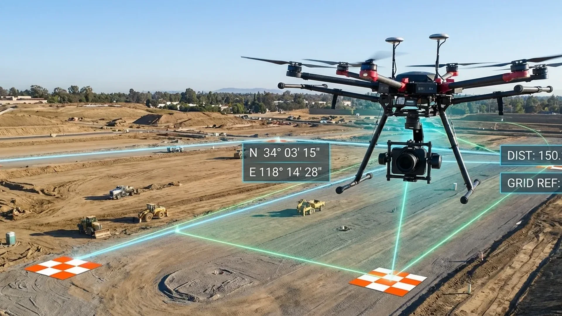 Professional survey drone equipped with LiDAR payload flying over topographic mapping field for precision data collection