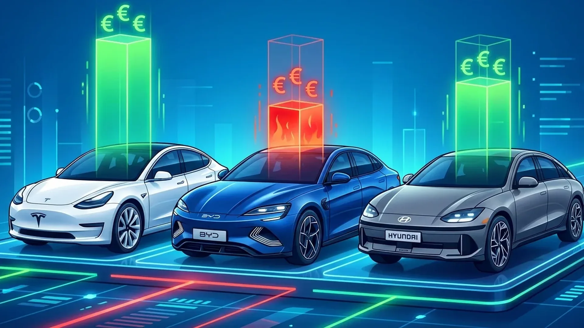 Chart showing 2026 EV resale value comparison across Tesla, BMW, Ford and other electric vehicle brands with depreciation percentages