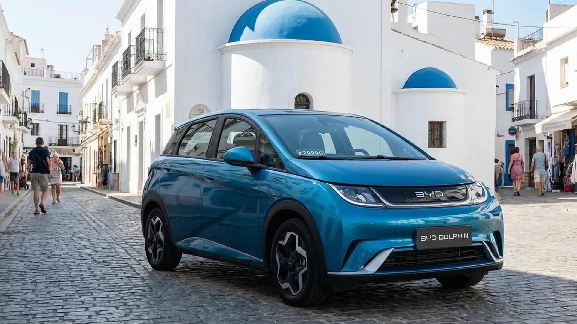 BYD Dolphin electric hatchback parked outdoors showing sleek design and aerodynamic profile