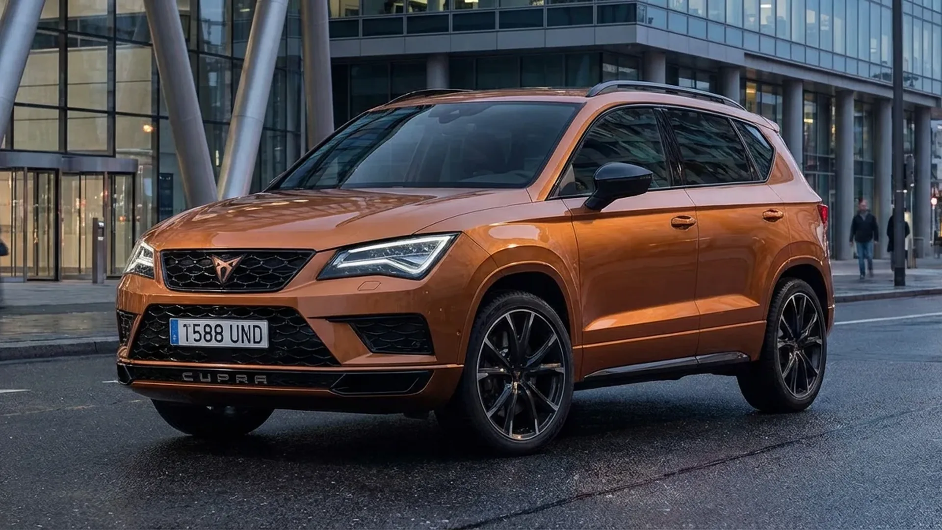 Cupra Tavascan electric coupé-SUV exterior profile showing sporty design and aerodynamic silhouette