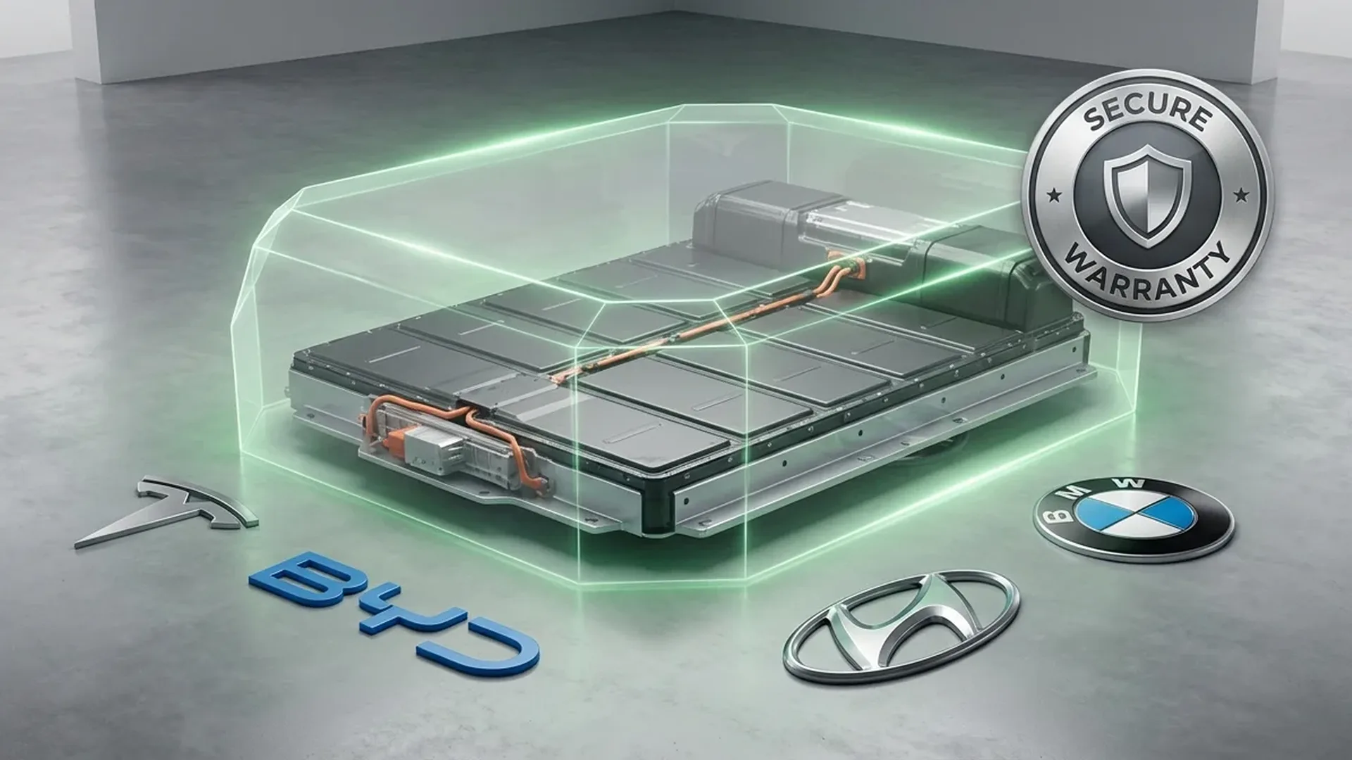 Electric vehicle battery warranty comparison chart showing Tesla, Hyundai, BYD, VW, and BMW coverage terms and conditions