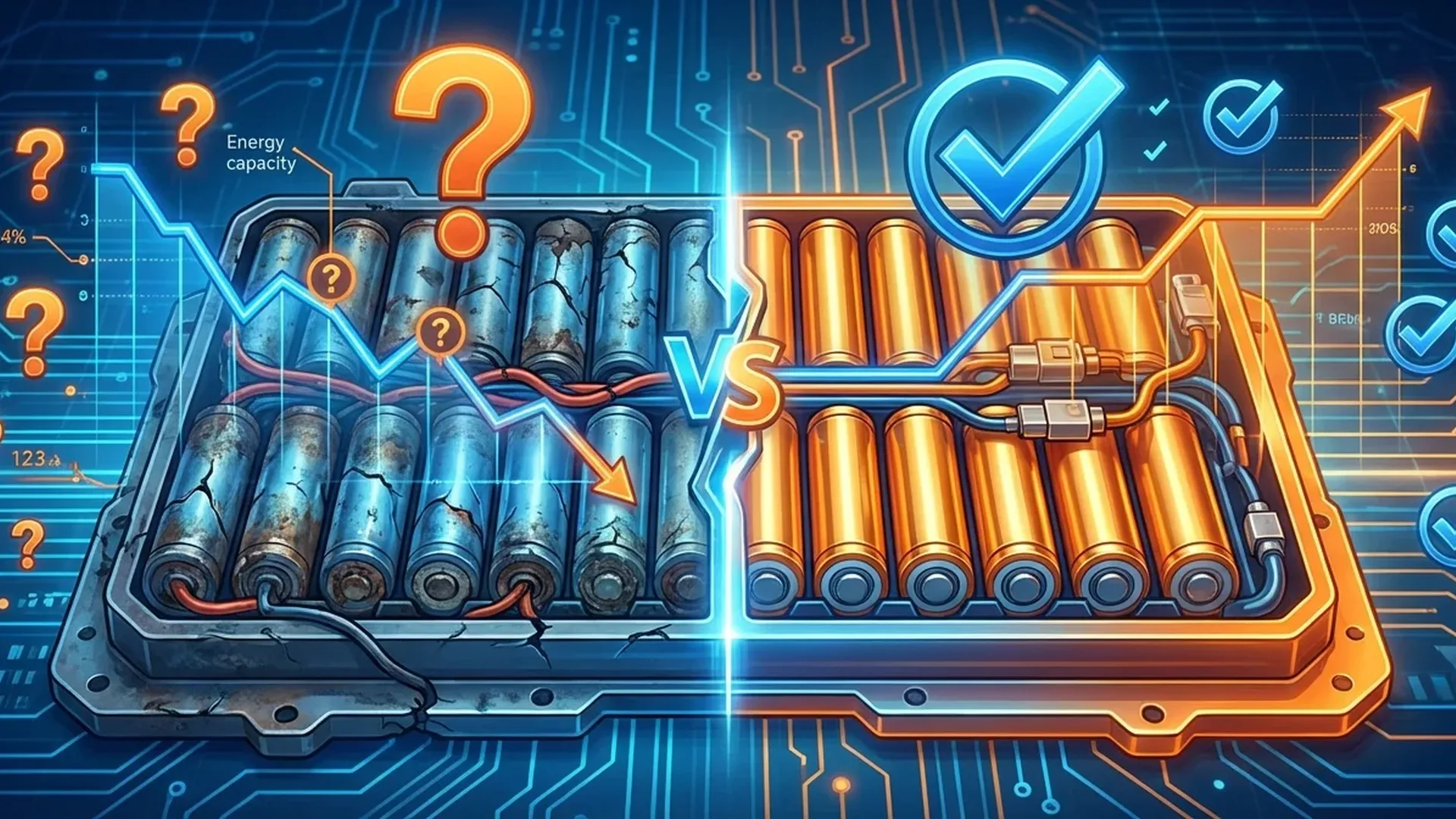 Real-world EV battery degradation chart showing actual capacity retention over time and mileage