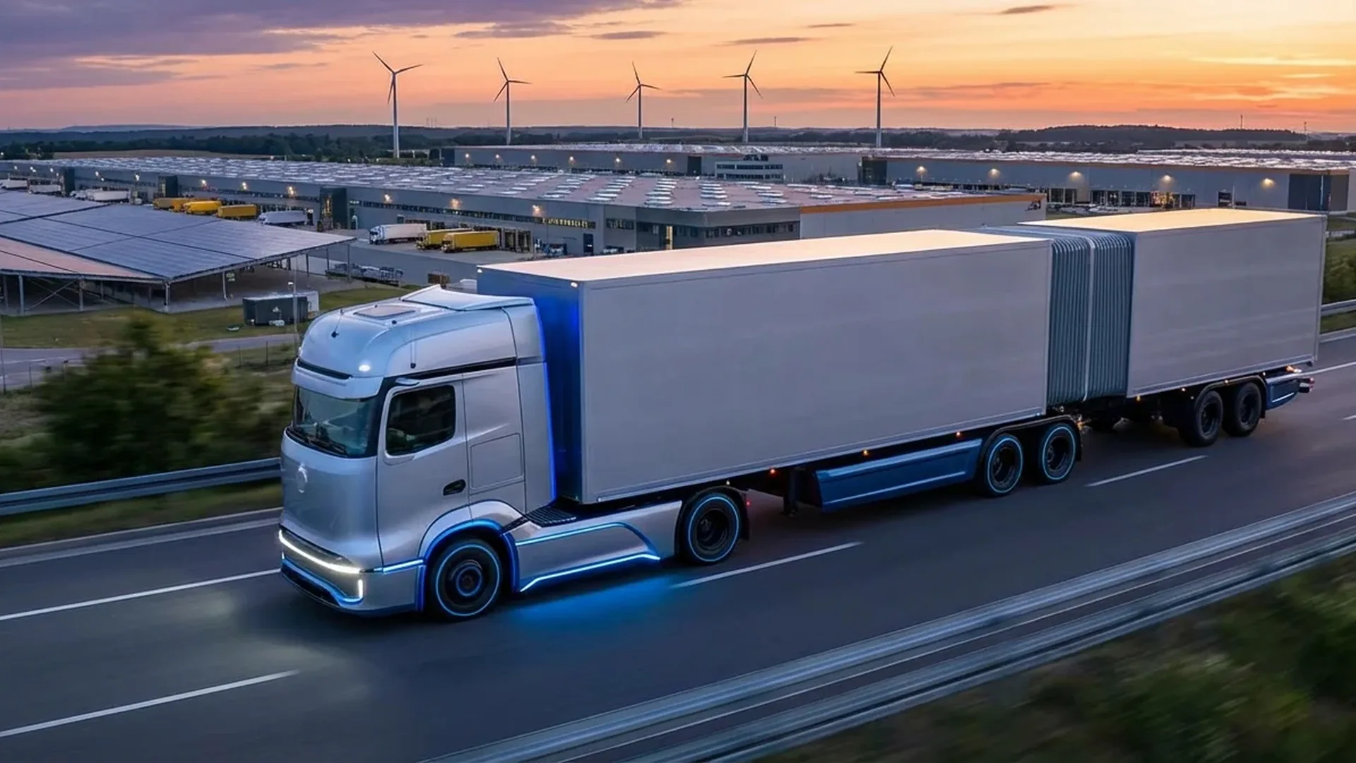 Electric trucks 2026 lineup showing Mercedes eActros, Tesla Semi and Volvo FH Electric models with charging infrastructure