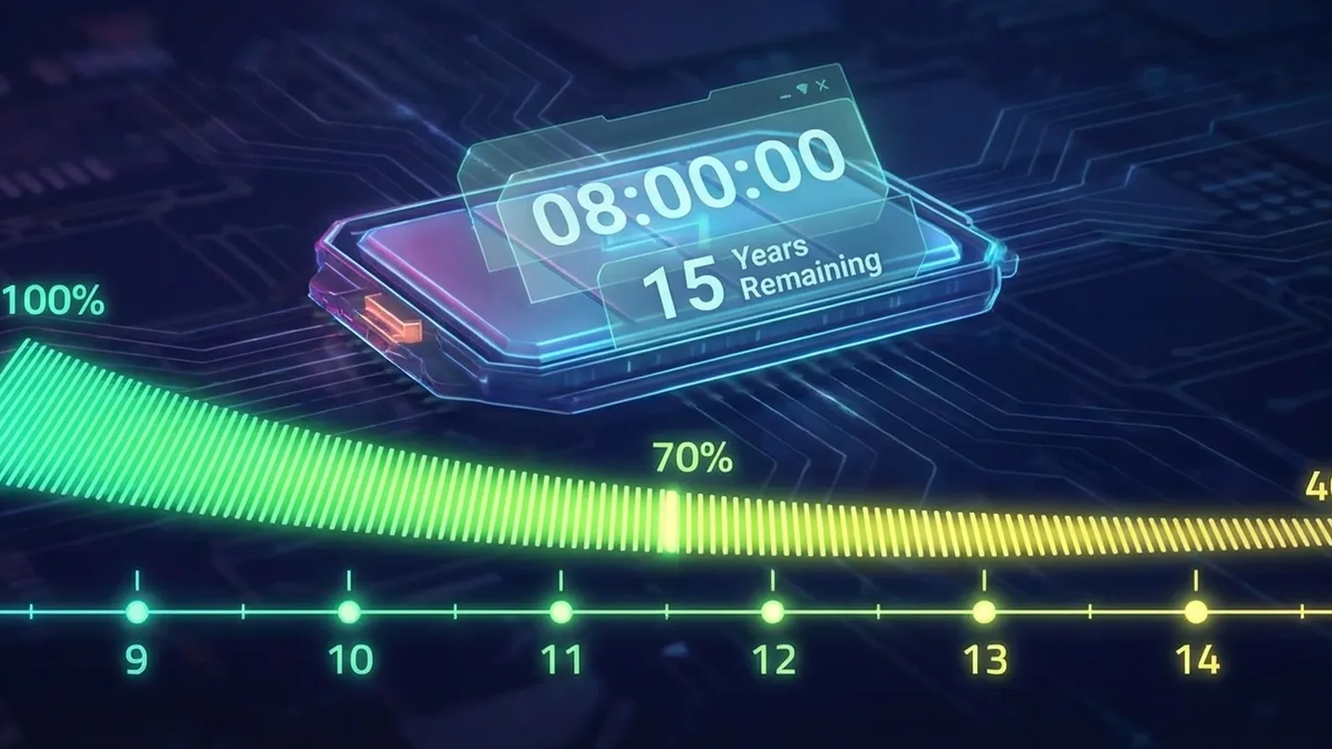 Electric vehicle battery pack showing longevity testing results and degradation curves over time