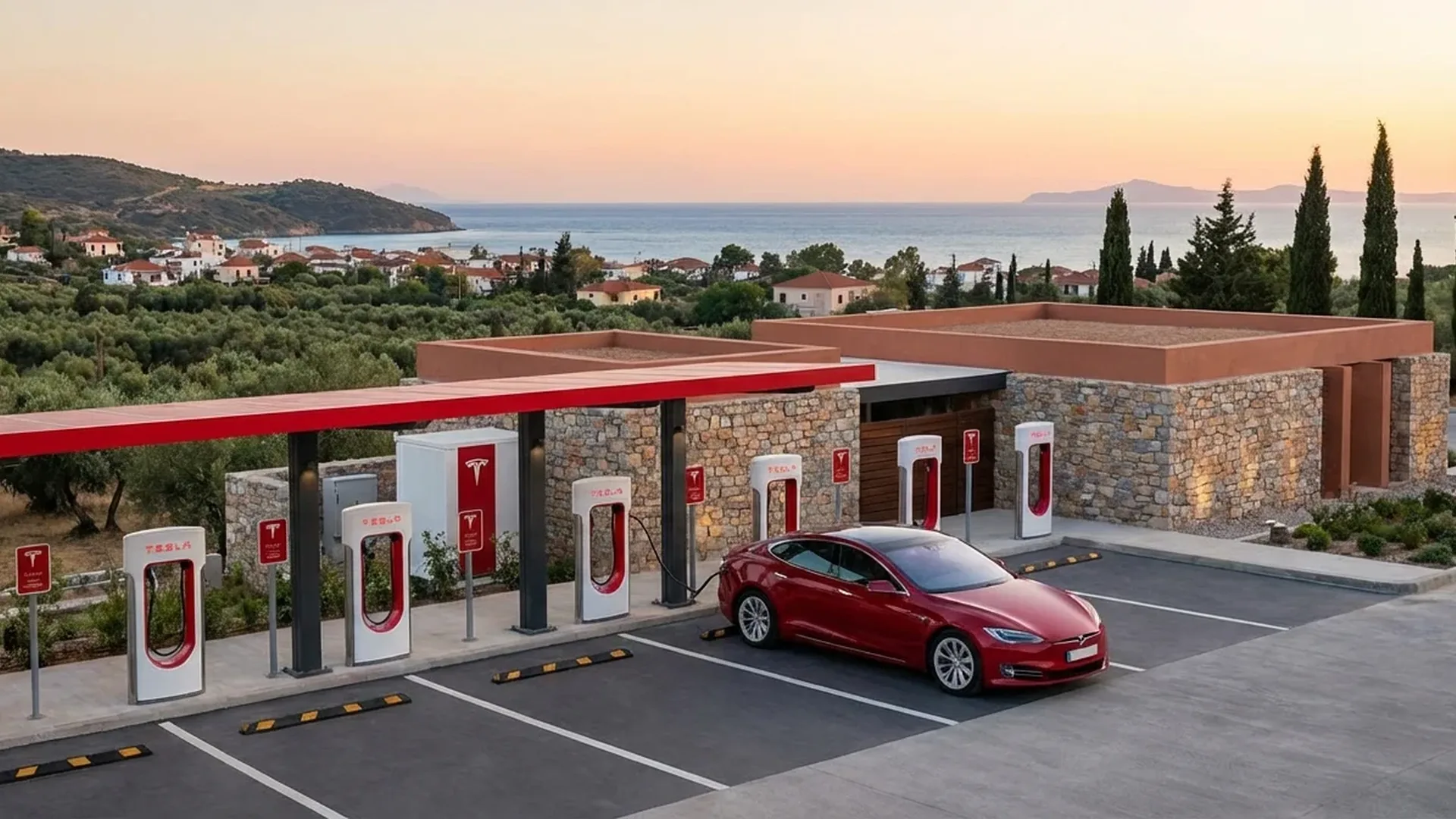 Χάρτης Tesla Supercharger σταθμών στην Ελλάδα με θέσεις και ταχύτητες φόρτισης 2026