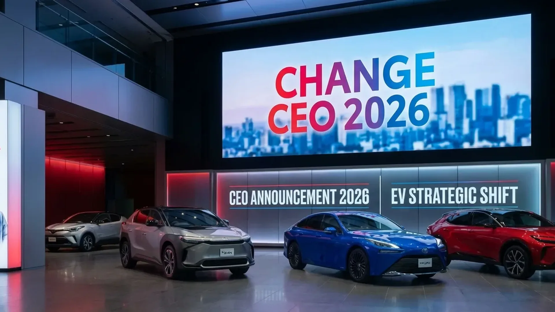 Toyota CEO Koji Sato speaking at press conference announcing new electric vehicle strategy and leadership transition from Akio Toyoda