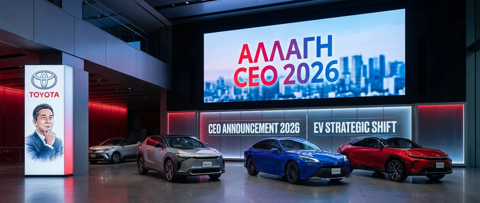 Koji Sato, Toyota's new CEO, presenting the company's electric vehicle strategy transformation