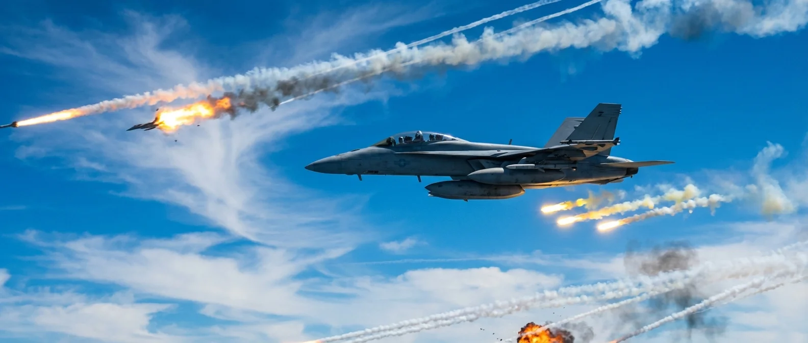 Ace Combat 8 Wings of Theve fighter jets soaring through dramatic sky with explosions in background