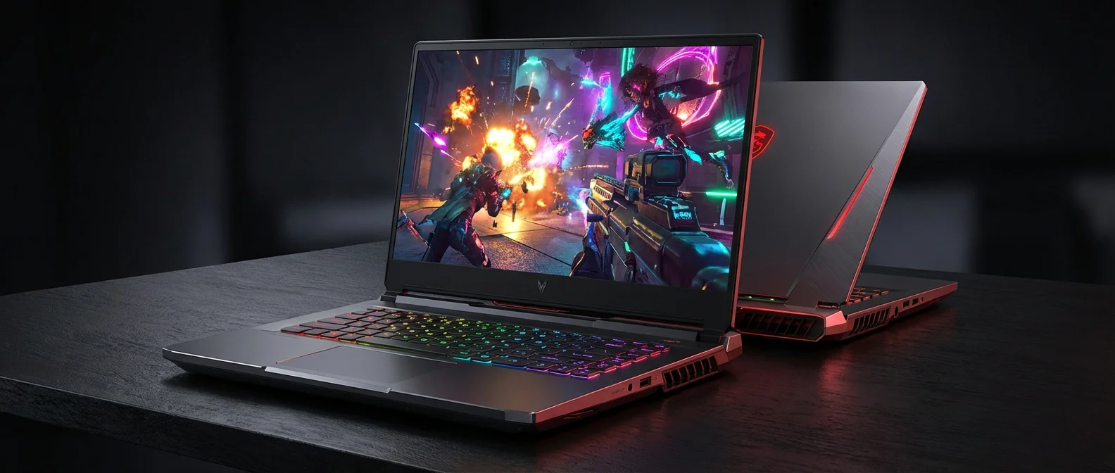 High-performance gaming laptop with RGB keyboard and ultra-thin design showcasing 2026 technology