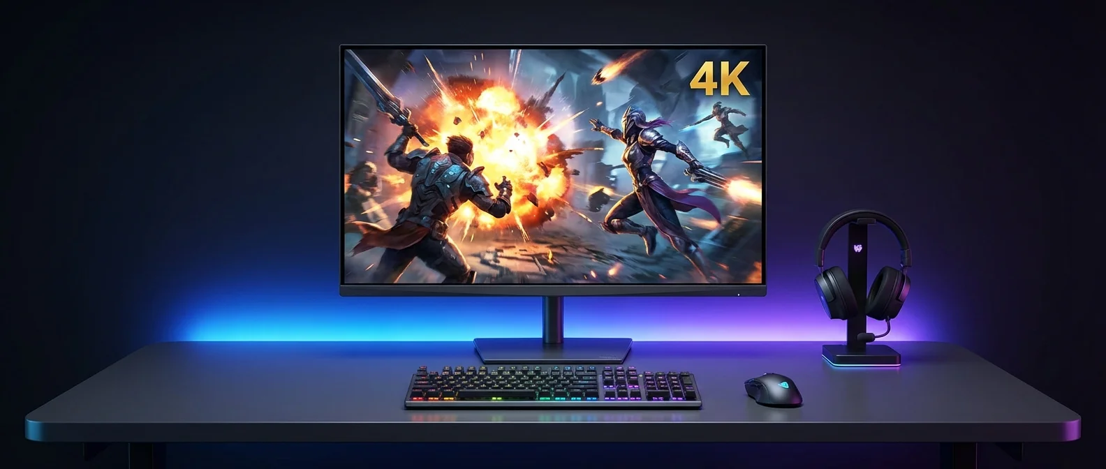 4K gaming monitor comparison showing OLED vs QD-OLED vs Mini-LED panel technologies with refresh rates and HDR specifications
