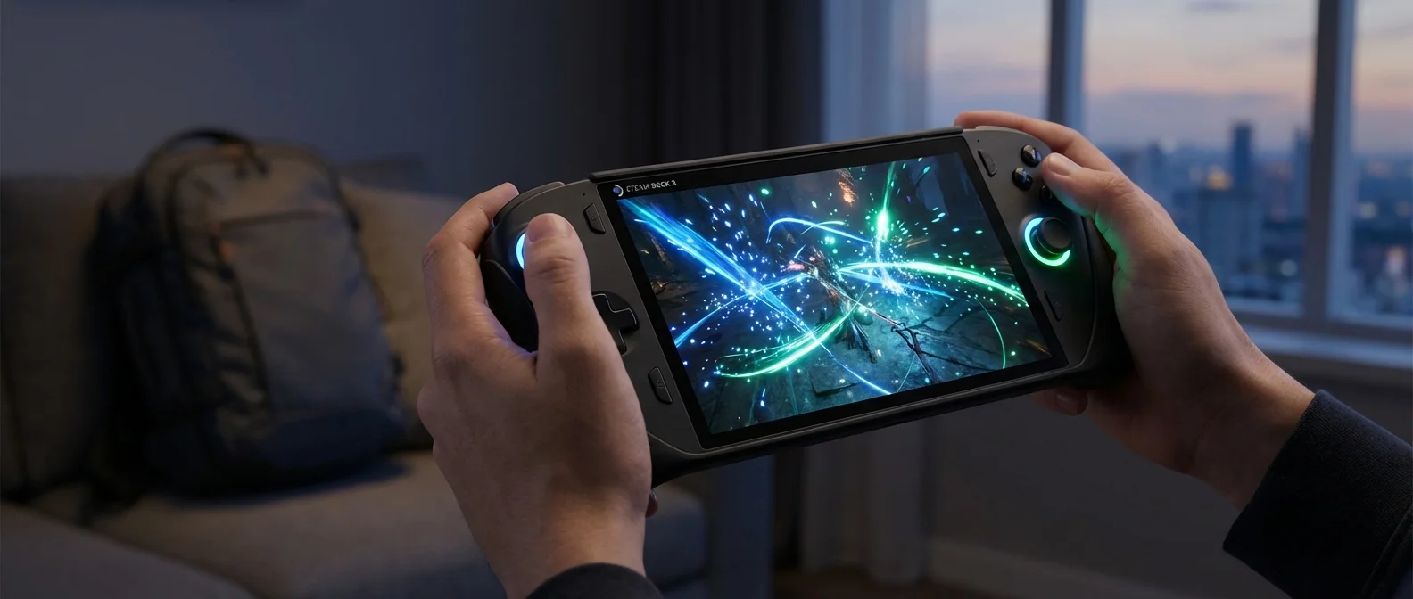 Steam Deck 2 OLED display showcasing next-generation portable gaming technology and refined design