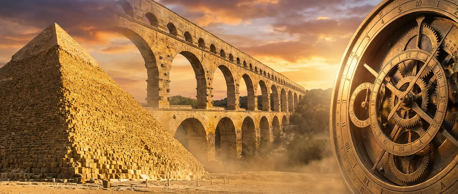 Ancient engineering achievements including pyramids and the Antikythera mechanism