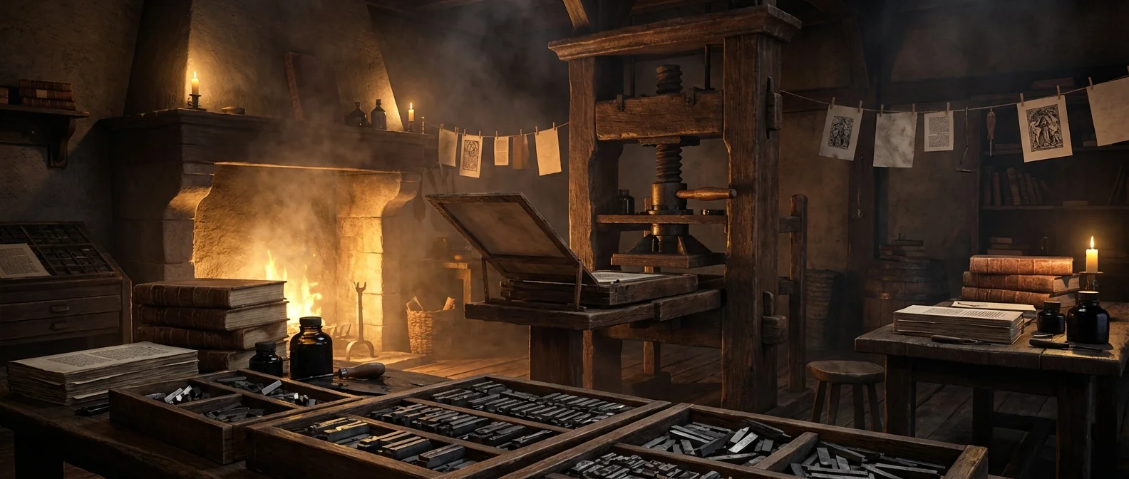 Gutenberg's printing press with movable type revolutionizing information