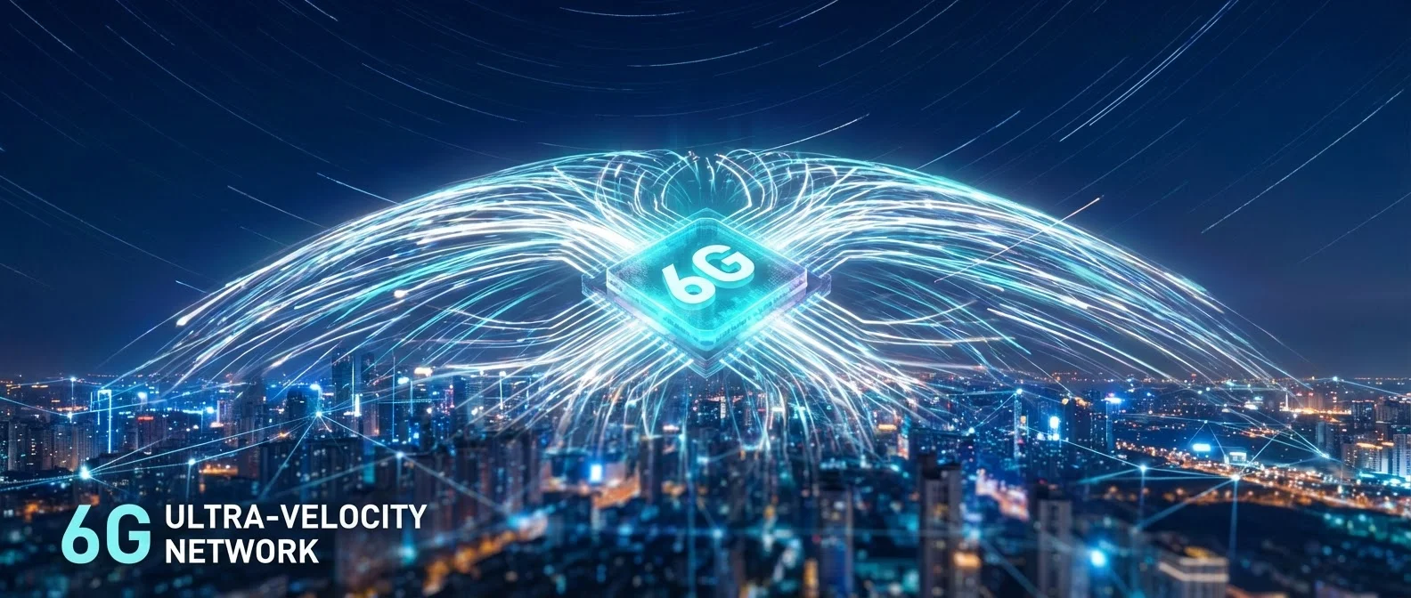 6G network visualization showing terahertz frequencies and holographic communication technology