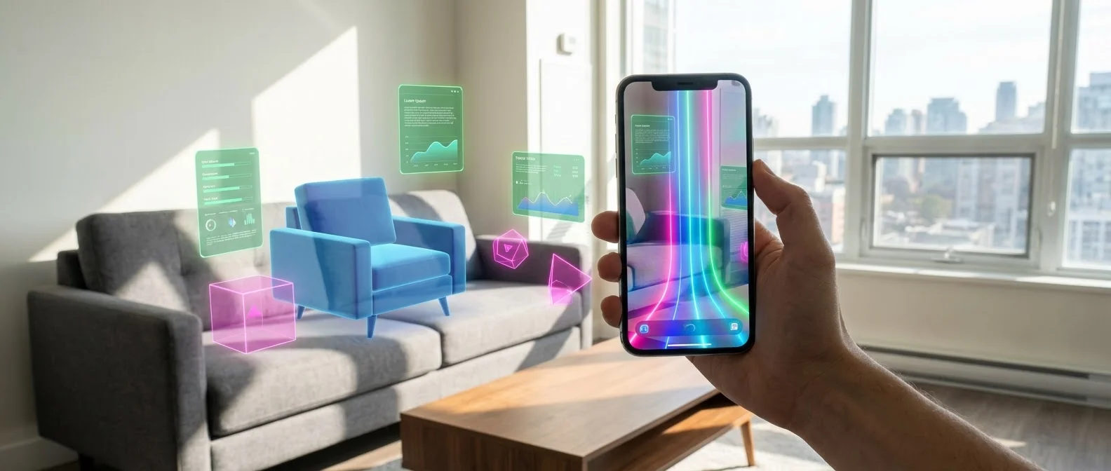 Collection of the top 15 augmented reality apps for smartphones in 2026, featuring IKEA Place, Google Lens, and Pokémon Go