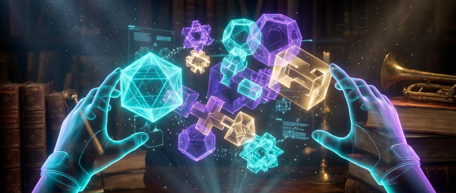 Player solving 3D puzzles in VR with hand tracking technology