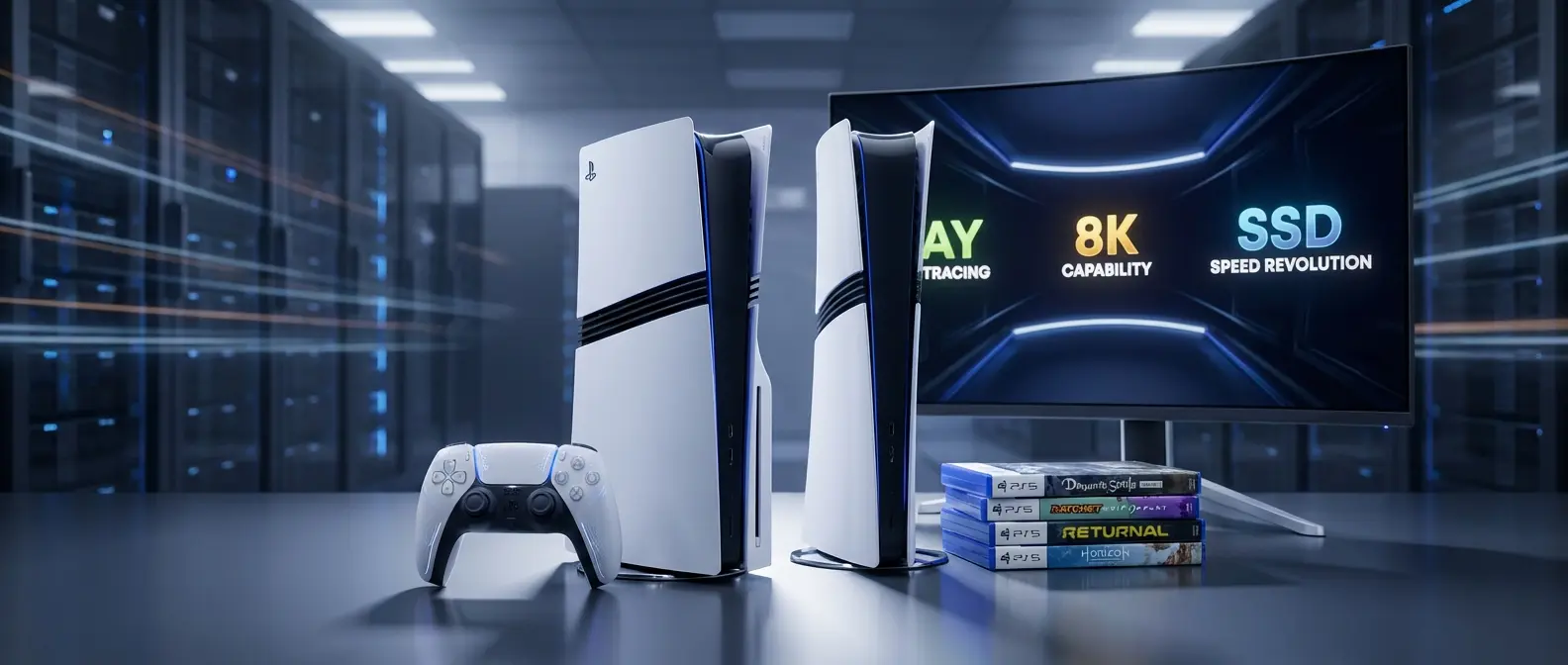 PlayStation 5 next-gen console with white futuristic design and haptic feedback