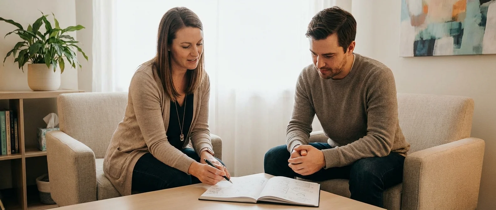 Brain scan showing neuroplasticity changes from CBT cognitive behavioral therapy treatment