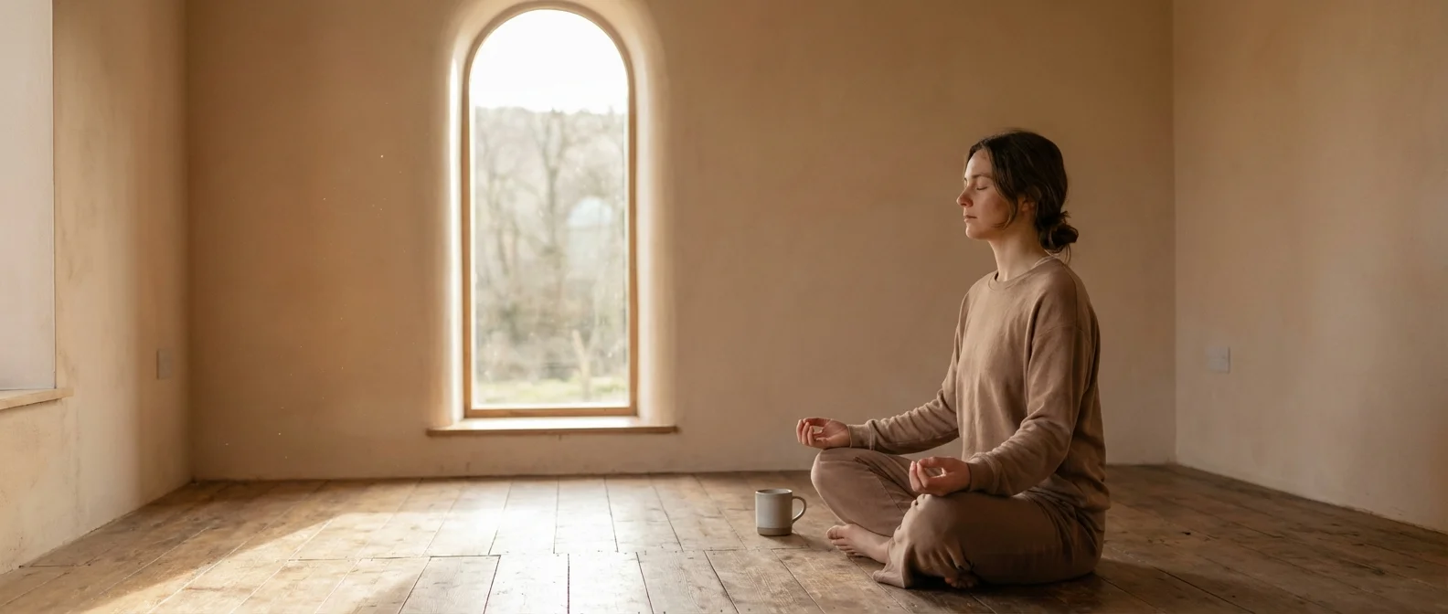 Person meditating in nature during dopamine fast to reset brain reward system