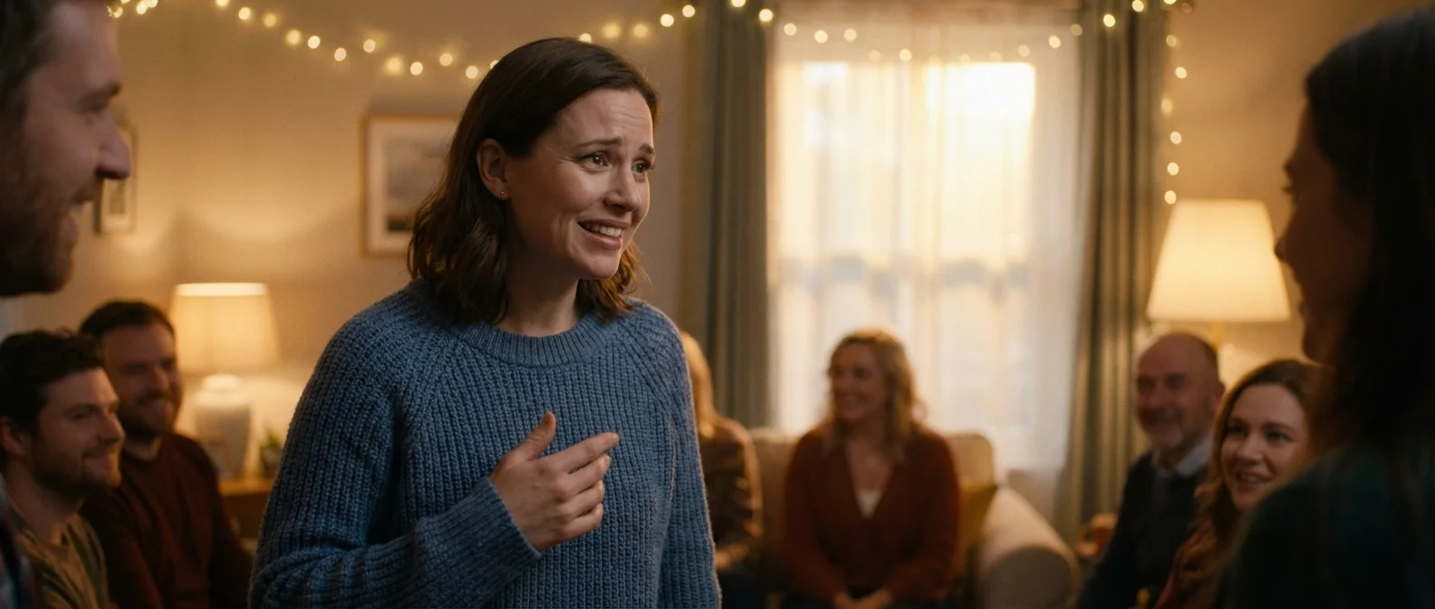 Person practicing social skills and overcoming anxiety in group setting